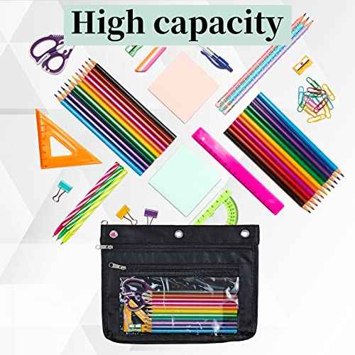 YoeeJob 36 Pack 1 Inch Expandable Zipper Pencil Pouches with Clear Window for 3 Ring Binder, Suitable for School & Office(Black)