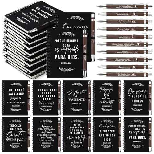 Kosiz 40 Set Christmas Christian Gift Bulk Spanish Christian Spiral Notebook Bible Verse Pen Religious Prayer Journal Regalos Cristianos En Espa?ol Thanksgiving Gift for Church Women Men Pastor