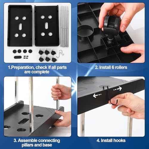 2 Tier PC Computer Tower Stand with Two Hooks 6 Locking Caster Wheels 23 x 17.6 x 8.58 in Black Under Desk Mobile PC Rolling Stand for Floor CPU Holder Cart ATX-case Cart for Office Home