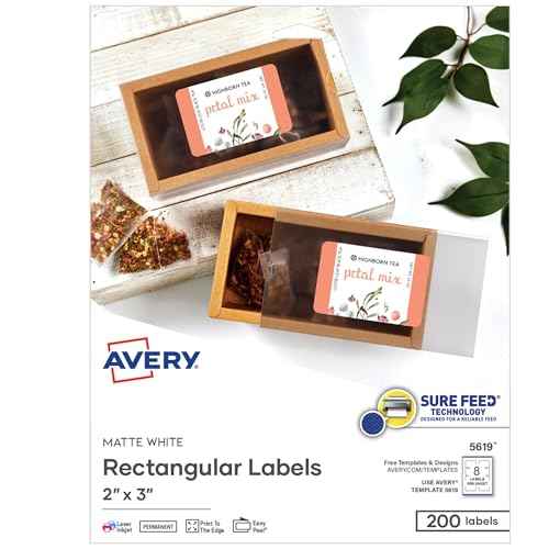 Avery Printable Rectangular Labels, Sure Feed Technology, 2" x 3", Matte White, Permanent Adhesive, Laser/Inkjet Printable, 200 Blank Labels, Great for Product Merchandising, Stickers, and More (5619)
