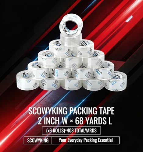 Scowyking Heavy Duty Clear Packing Tape Refills 2 x 68 Yards - 6 Pack