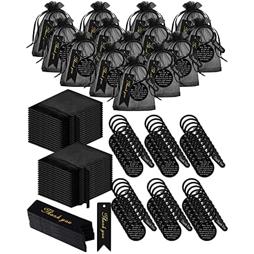 Yinkin 300 Pcs Employee Thank You Gifts Bulk Gifts for Coworkers Include 100 Inspirational Employee Appreciation Keychain Gifts 100 Organza Bags 100 Cards for Teacher Nurse Team(Black)