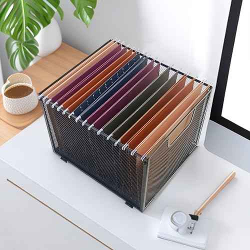 Metal Mesh File Baskets,Hanging File Folder Organizer,Office File Box,Letter Size,Black (2)