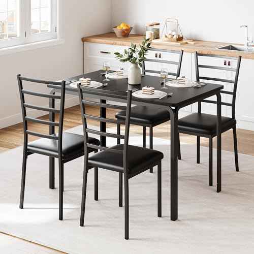 GarveeHome5-Piece Kitchen Dining Room Table Chair Set for Small Space, Indoor Modern Dinette Set for 4, Square Dinner Table Set for Dinette, Breakfast, Dark