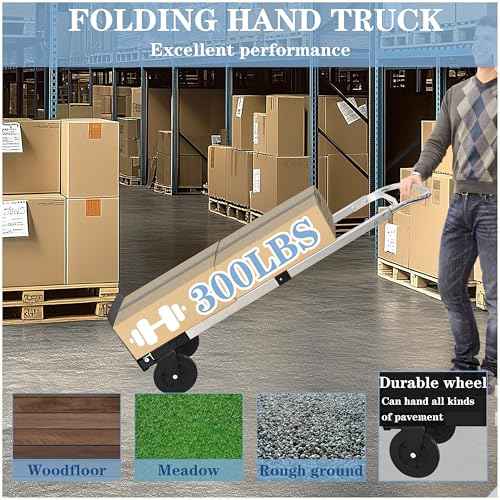 300-Pound Capacity Heavy-Duty Collapsible Hand Truck with Chrome Steel & TPR Wheels - Perfect for Warehouse, Moving, and Office Use