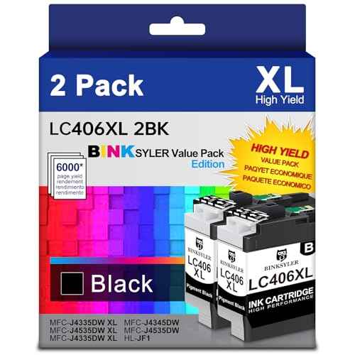 2-Pack LC406XL Black Ink Cartridges for Brother MFC-J4335DW MFC-J4535DW MFC-J5855DW Printer (2xBlack, LC406 XL, High Yield - 6000 Pages/Black)