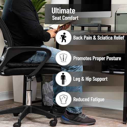 Mind Reader Seat Cushion with Gel Core, Ergonomic Pressure Relief for Tailbone, Hip, Coccyx & Sciatica Pain, Office, Car, Wheelchair, Black