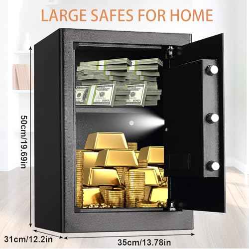 3.4 Cuft Large Fireproof Safe for Home, Safety Box with Programmable Keypad and Spare Keys, Anti-Theft Digital Safe Box Fireproof Waterproof for Money Documents Medicine Valuables, Black