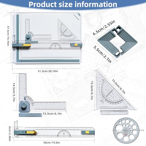 QIJIAA Imperial A3 Drafting Board with Adjustable Angle & Measure System, Portable