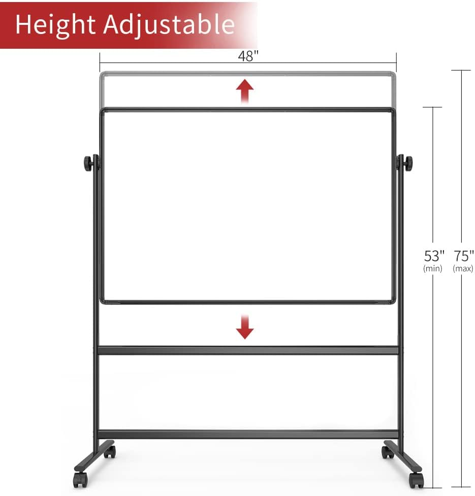 VIZ-PRO Double-Sided Magnetic Whiteboard - 48 x 32 Inches, Height Adjustable, Includes Markers & Accessories