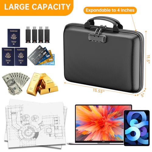 DocSafe 15.5x11.5 inch Black Fireproof File Organizer with Lock & 13-Pocket Accordion