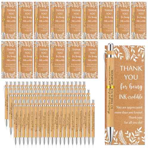 ReliThick Christmas Employee Appreciation Gift Bulk Inspirational Bamboo Ballpoint Pen with Thank You Greeting Card Respiratory Therapist Gifts for Coworker Nurse Practitioner Teacher(100 Sets)