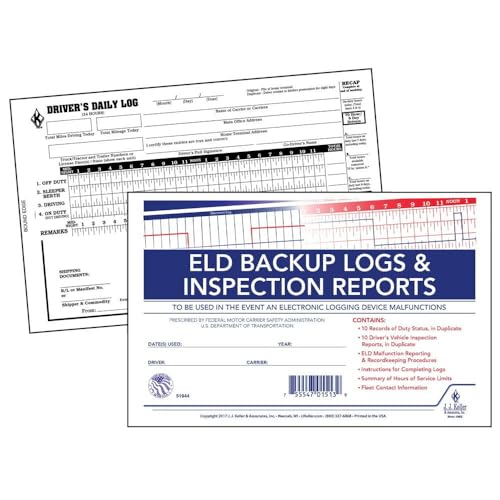 J. J. Keller 5-Pack ELD Backup Driver Log Books with DVIR & Daily Recap, 2-Ply Carbonless, 8.5 x 5.5, 10 Sets per Book
