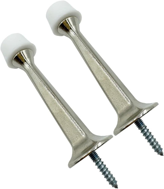Skiennix Heavy Duty Door Stops - 2 Pack with Soft Rubber Tips | Zinc Die Cast, Satin Nickel Finish