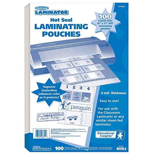 Educational Insights Classroom Laminator 8.5" X 11" Hot Laminating Pouches, (100 pieces)