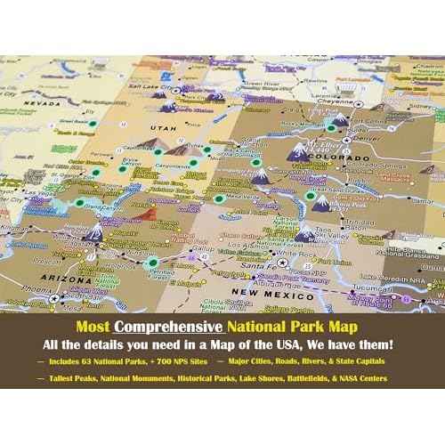 National Parks Map Poster with USA Travel Destinations - Brown Edition US Travel Map Wall Posters - National park checklist (24W x 16H inches)