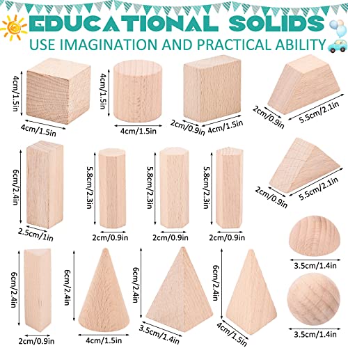 Syhood 15 Pcs 3D Geometric Wooden Shapes Large Size - Educational Montessori Blocks
