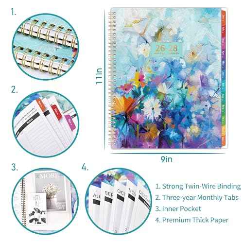 2026-2028 Monthly Planner - 3 Year Planner 2026-2028, JAN 2026 - DEC 2028, 2026 Calendar Planner with 36 Monthly Tabs, Notes Pages, Inner Pocket, Great for Long-Term Planning