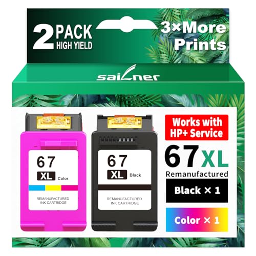 SAILNER 67XL Ink Cartridges Black & Color Combo Pack for HP Inkjet Printers