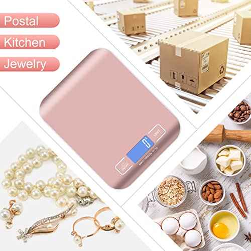 Digital Shipping Scale, Kitchen Scale, Stainless Steel Accurate 10kg/1g Portable Rechargeable Small Postal Scale for Packages, Small Business, Handmade, Liquids, Jewelry, Boutique(Rose Gold)