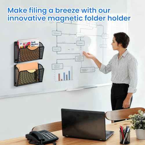 6 Pack Magnetic File Holder, Magnetic Pocket Wall File Holder, Mesh Wall Paper Organizer, Vertical Mail Basket, Storage Organization Magazine Rack for Office, Home and School