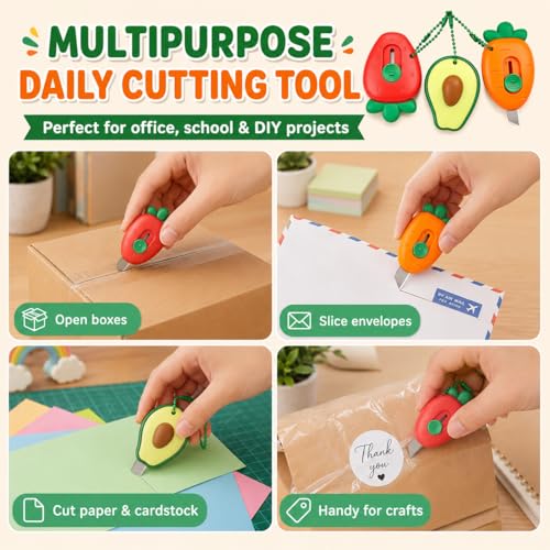 3Pcs Fruit-Shaped Retractable Utility Knives - Safe Box & Letter Cutters