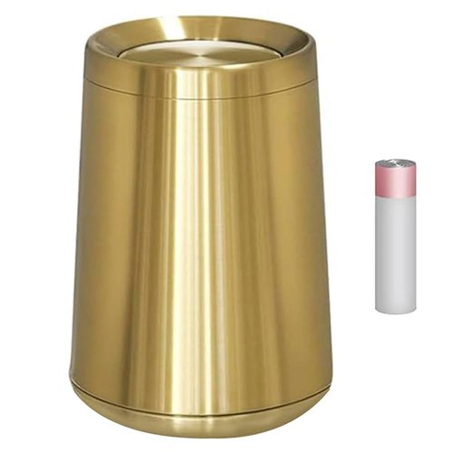 YOJIA 2.6Gal/10 L Gold Brushed Stainless Steel Trash Can with Swing Cover, Bathroom Trash Can with Lid, Garbage Can for Bathroom, Bedroom, Office, Hotel, Rest Room, RV (Gold)