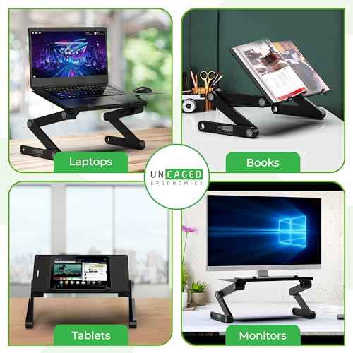Uncaged Ergonomics WorkEZ Adjustable Laptop Stand for Desk, Laptop Stand Adjustable Height, Foldable Aluminum Cooling Computer Holder & Riser for Desk Bed, White, XL