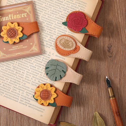 VYRANA 4PCS Vintage Magnetic Leather Bookmarks for Women - Mix