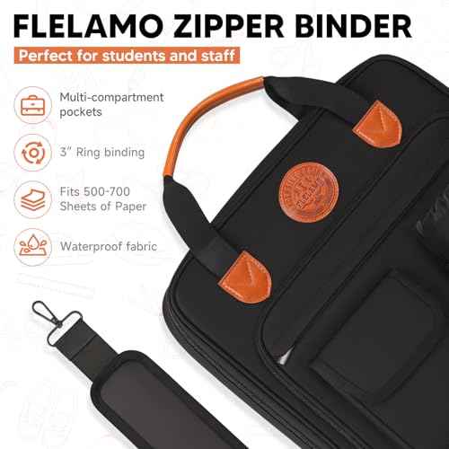 3 Ring Zipper Binder 3 Inch Binder with Zipper Shoulder Strap 700 Sheet Capacity & Multi-Pockets School Fits 13 Inch Laptop,3-in-1 Shoulder/Backpack/Handle