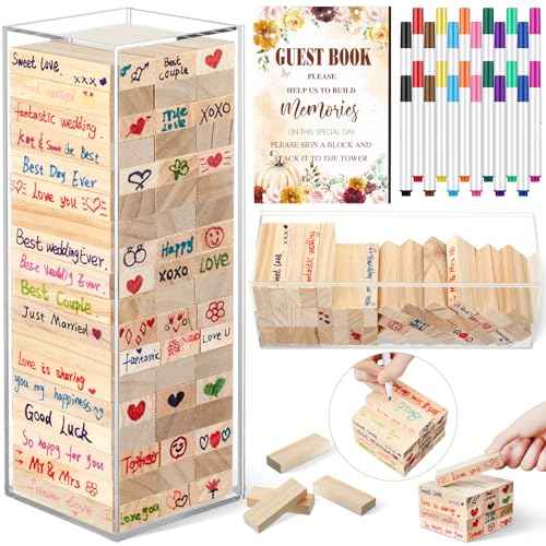 80 Pcs Wedding Guest Book Alternative Wooden Block Guest Book for Wedding Sign in Bridal Shower Decoration Wooden Block Bridal Shower Game for Sign in, Reception (Pumpkin)