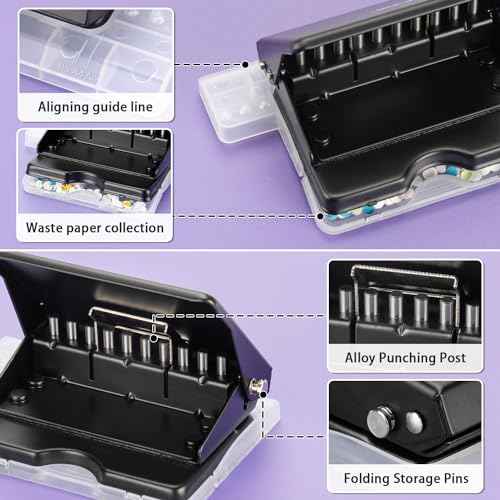 IMLIKE 10-Hole Binding Machine for Planners - Metal Manual Binding System with 10 Multi-Color 30-Hole Loose Leaf Binding Spines - Punches 26 Holes on B5, 30 Holes on A4, 20 Holes on A5 Paper - Black