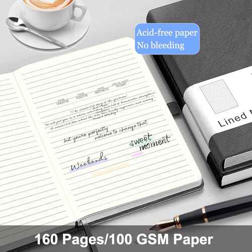 A5 10-Pack Lined Journal Notebook for Women Men, 160 Pages 100 GSM Thick Paper, 5.7 x 8 inches, Hardcover Notebook with Pen Loop£¨Dark Grey£©