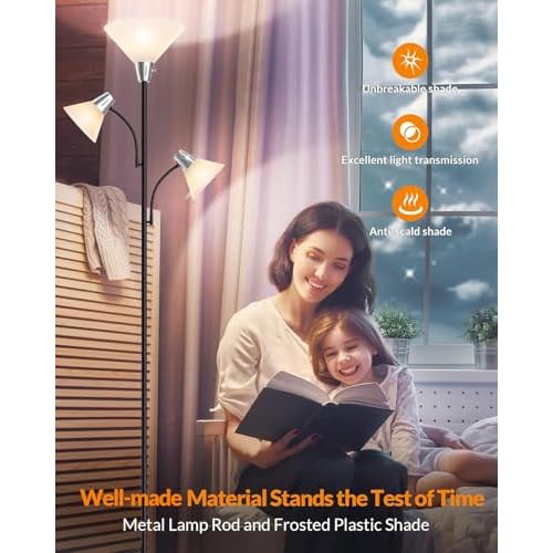 LEPOWER Floor Lamp, Standing Lamp with Replaceable 3000K Energy-Saving, Lamp for Living Room with Adjustable Reading Lights, Modern Bright Floor Lamp for Bedroom, Living Room, Office