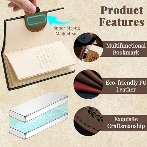 Bygone Mark Bookmark with Pen Holder, 26 Name Initial Letters, 5 Retro Colors, Personalized Magnetic Leather Bookmarks Gift for Women and Men Book Lovers, Students, Teachers (Brown, S)