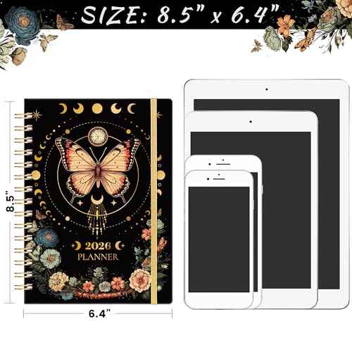2026 Planner - Planner 2026, Jan 2026 - Dec 2026, 6.4" x 8.5", Weekly and Monthly with Tabs, Back Pocket + Thick Paper - Butterfly