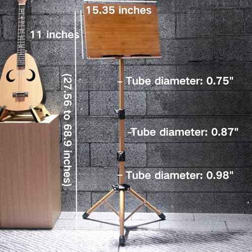 Music Stand for Sheet Music, Adjustable to 68.9in Floor Book Stand Wood for Reading, Laptop Display Stand Standing Book Stand Tablet Stand with Page Paper Clip