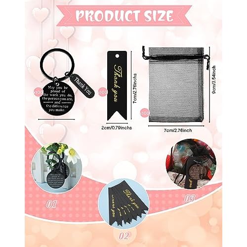 Yinkin 300 Pcs Employee Thank You Gifts Bulk Gifts for Coworkers Include 100 Inspirational Employee Appreciation Keychain Gifts 100 Organza Bags 100 Cards for Teacher Nurse Team(Black)