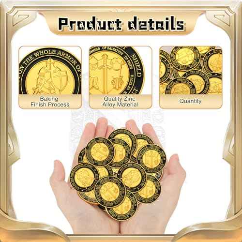 Tondiamo 48 Pcs Put on The Whole Armor of God Challenge Souvenirs Prayer Commemorative Gift Round Gold Mental Gift for Christian Church Party Prayers Men Women