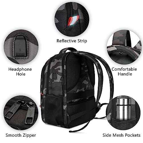 Backpack for Men Women, School Backpack with USB Charging Port, Anti Theft Carry On Flight Approved Business Work Travel 15.6 Inch Computer Laptop Backpack, BookBag for teen, Camo