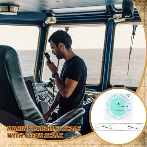 3 Pcs Marine Navigation Kit, Basic Navigation Set Include 18" Marine Parallel Ruler with Clear Scales, 8" Diameter Nautical Plotter Protractor, 6" Fixed Point Divider for Boat Accessories