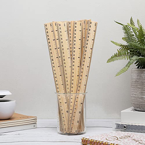 SZLFSX 10 Pack 12 Inch Wooden Rulers - Double-Sided Metric & Inch Scale, Office & School Measuring Tools