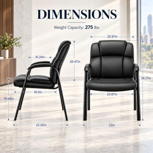 Simple Deluxe Black Padded Armrest Guest Chair – 1 Pack Thickened Cushion, No Wheels
