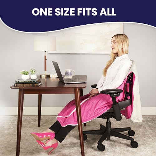 The Original Office Chair Blanket by SnuggleBack; Cozy Comfy Office Desk Chair Wrap Attaches for Convenient Heat and Hands-Free. Stay Warm In The Winter or Summer. Black Faux Fur with Sherpa Fleece