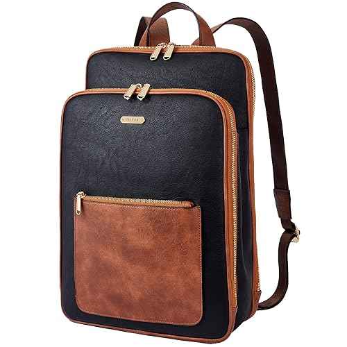 Telena Leather Laptop Backpack for Women 15.6 inch Computer Bag Casual College Bookbag Bag