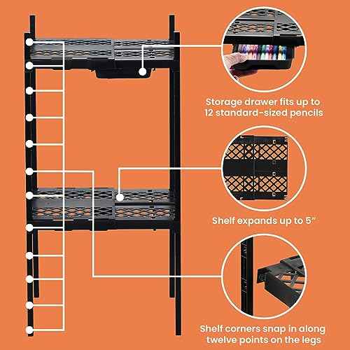 LockerMate Double Locker Shelf, Adjustable Width and Height to Fit Most School Lockers, Black