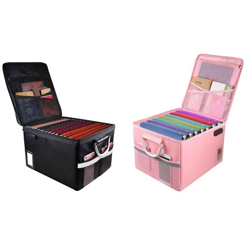 2 Pack Fireproof Document Organizer, Fireproof File Cabinet Box with Lock, Portable Office Safe Box for Hanging Letter/Legal Folder 16.1 x 12.9 x 11in (Black Pink)