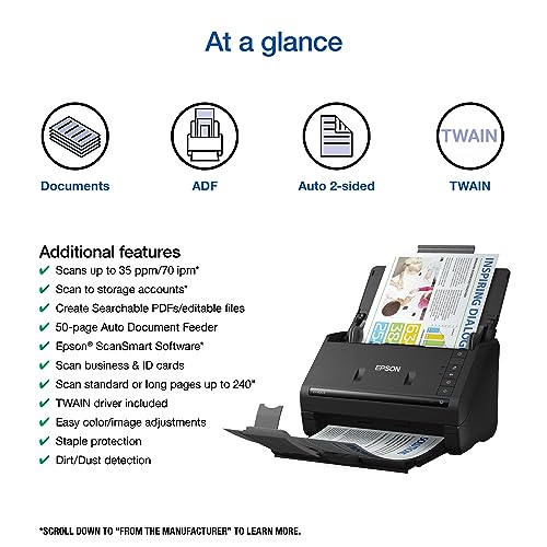 Epson Workforce ES-400 II High-Speed Duplex Document Scanner for Office & Home