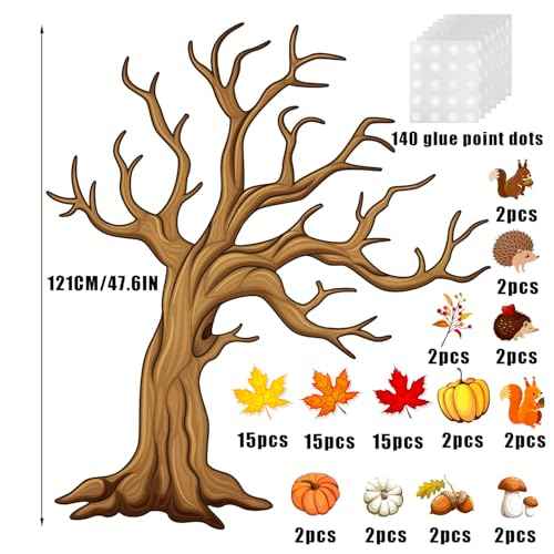 4FT Fall Bulletin Board Decorations Fall Classroom Tree Decorations Large Trees and Pumpkin Maple Leaf Animals Suitable for School Bulletin Boards and Autumn Decorations