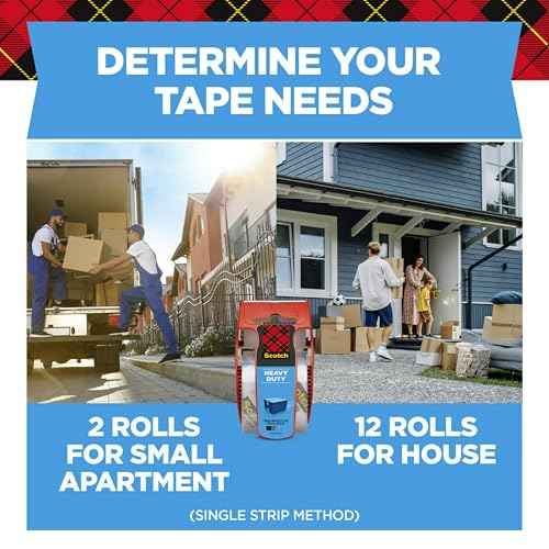 Scotch Heavy Duty Shipping Packing Tape, Clear, Packing Tape for Moving Boxes and Packaging Supplies, 1.88 in. x 22.2 yd., 6 Roll Dispensers, Moving Supplies